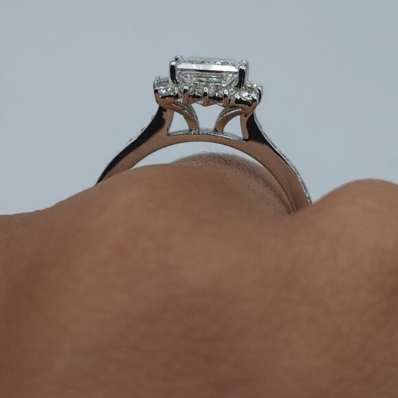 14K Gold 1.63 Ct Lab Grown Halo Engagement Princess Cut Diamond Ring - Picture 5 of 5